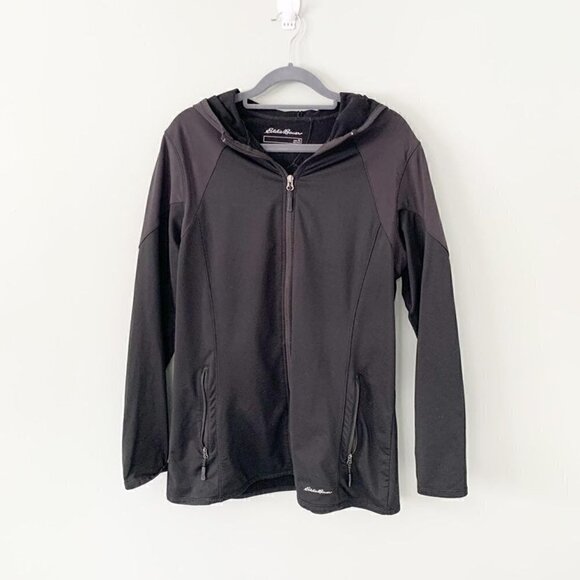 Eddie Bauer black long sleeve full zipper hooded lightweight jacket sweatshirt - Picture 1 of 9